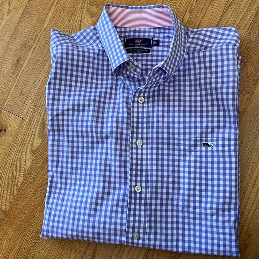 Vineyard Vines Size XXL Gingham Violet Classic Fit Tucker Shirt Cotton